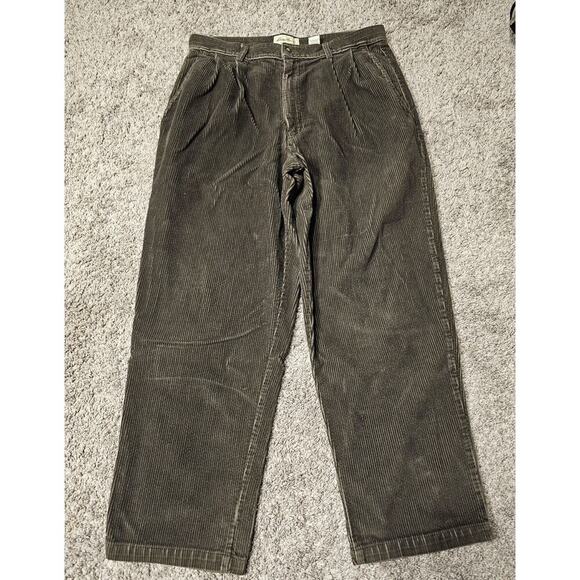 VTG Eddie Bauer Corduroy Pants Mens 36x30 Green Pleated Wide Leg Y2K Retro Dad - Picture 1 of 7